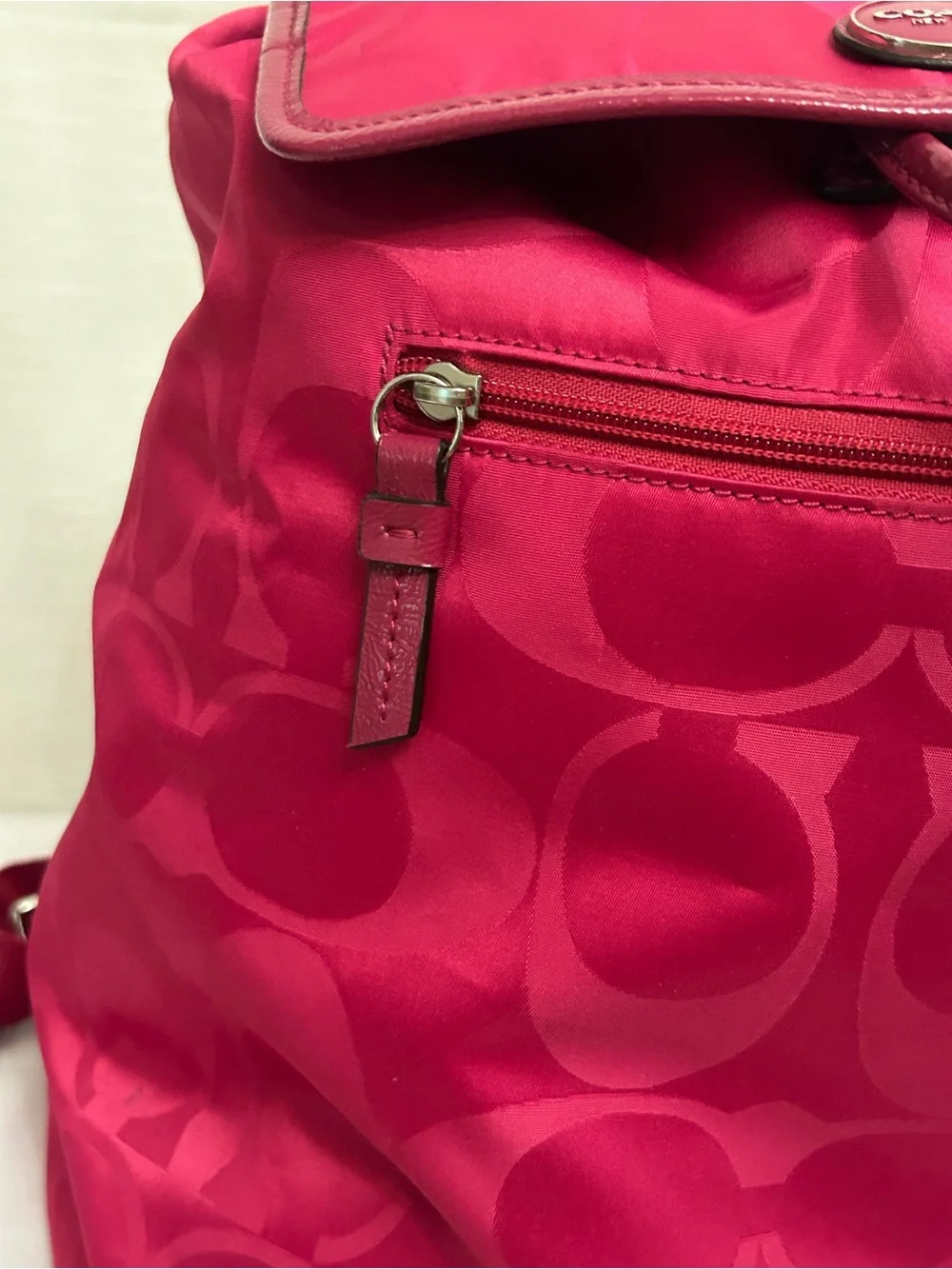 Coach Hot Pink‎ Signature Nylon Double C Drawstring Backpack